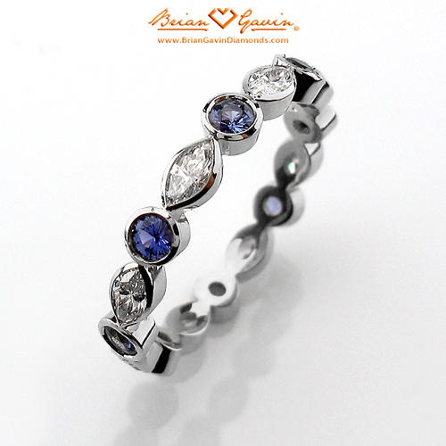 stackable wedding bands - sapphire and diamond band
