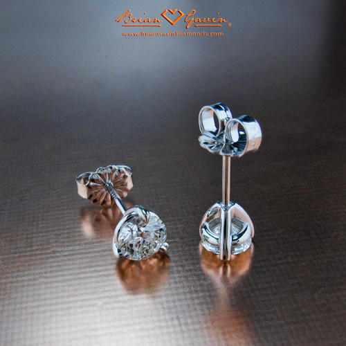 3 Prong Martini Style Diamond Stud Earrings