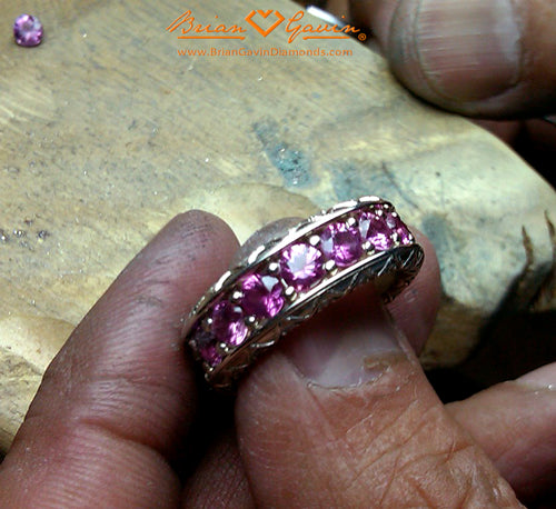 Sapphires Set with Milgrain Still to be Added