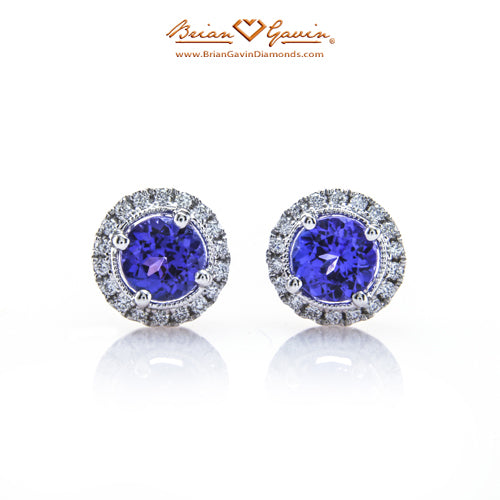 Round Tanzanite and Halo Earrings