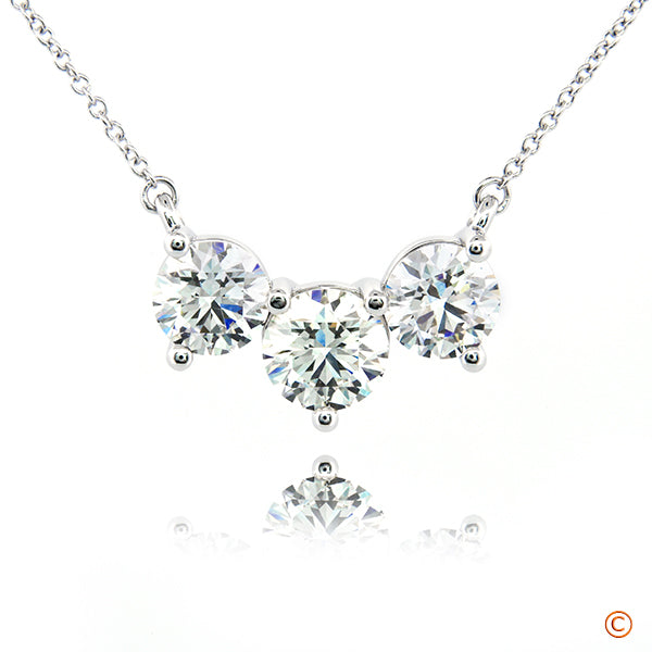 Custom White Gold Three Stone Pendant