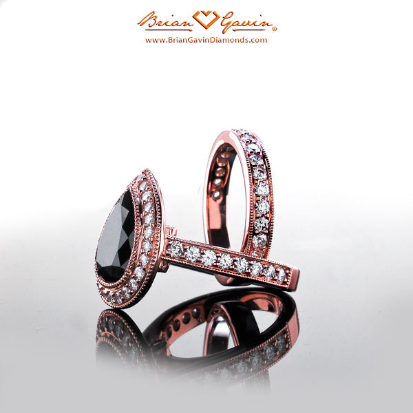 The Rose Gold Halo Ring with Matching Band by Brian Gavin
