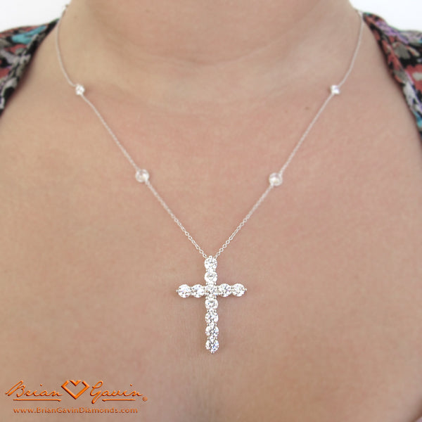In House Neck Shot of Another Shot of Jen's Brian Gavin Custom Diamond Cross Pendant and DBTY Chain