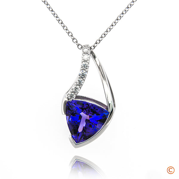 Tanzanite set in a Custom Pendant with Signature Diamonds