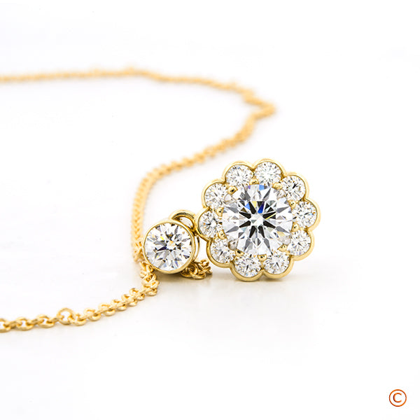 Custom Diamond Flower Inspired Pendant with a Bezel Dangle