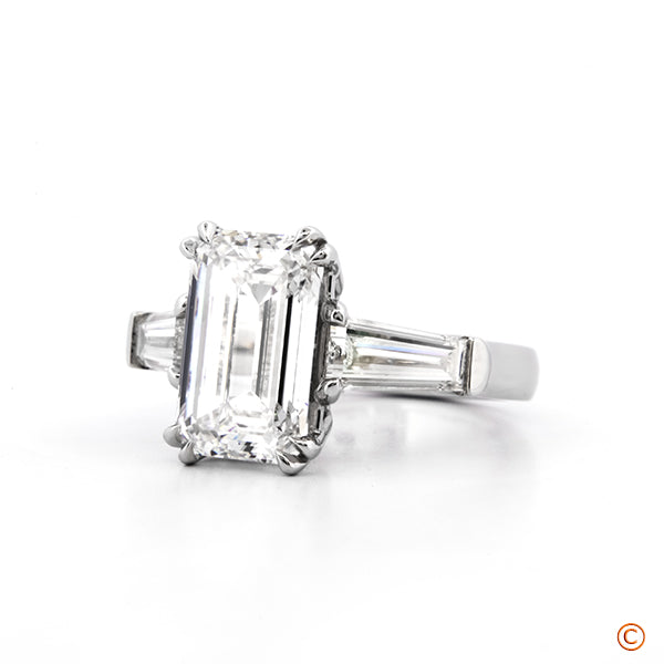 Custom Three Stone Ring with Baguette Side Stones