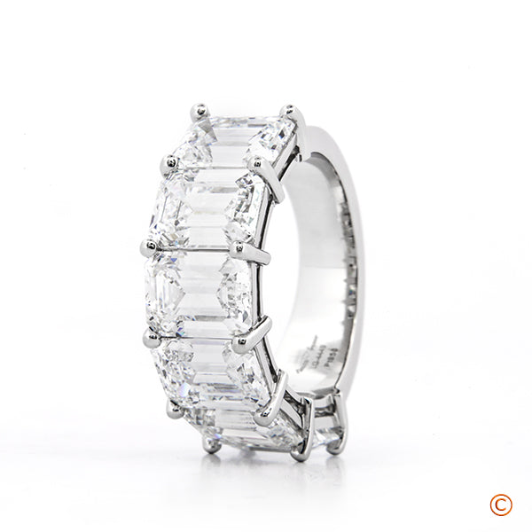 Custom 6 Stone Open Gallery Shared Prong Emerald Band