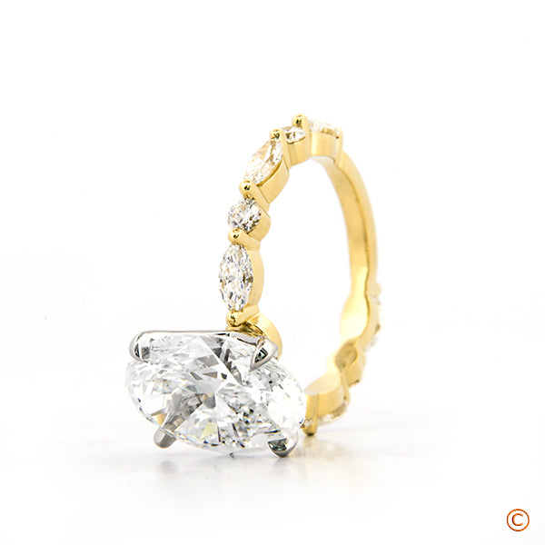 Custom Alternating Marquise and Round Engagement Ring with 5.03ct Oval Center