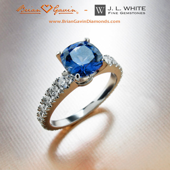 Brian Gavin’s “Novela” Diamond Melee Engagement Ring and a Jeff White Cushion Cut Sapphire...