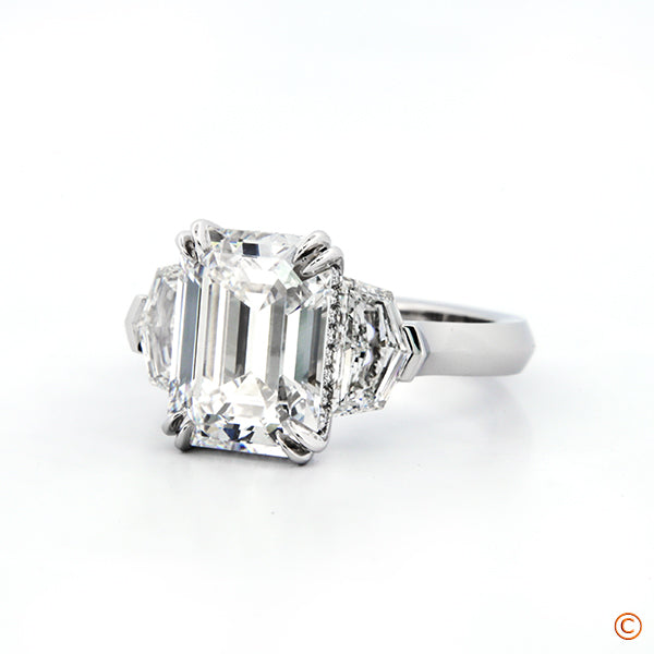 Custom Kallista featuring a 2.96ct Cushion Center and Two Cadillac Sides