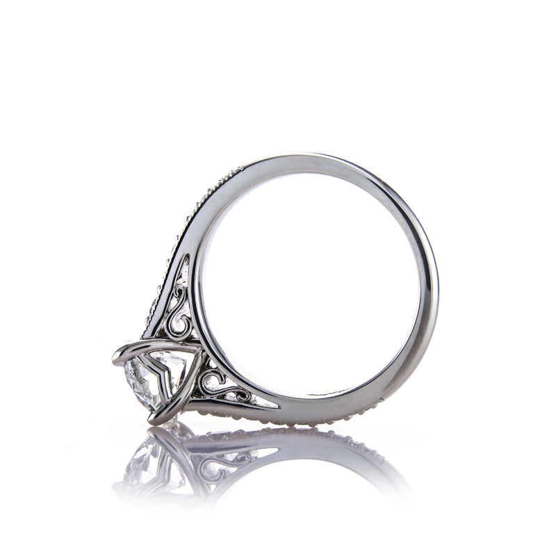 Custom 3/4 Eternity Cathedral Style Engagement Ring with Milgrain