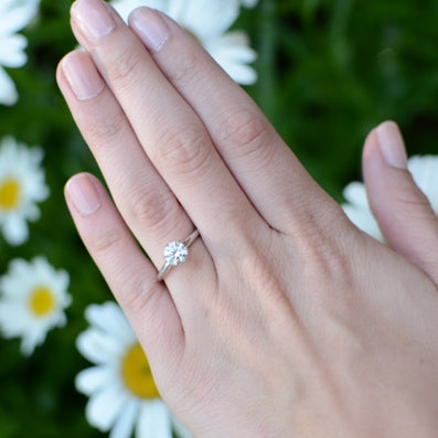 Ring Handshot - Platinum classic Style Knife Edge Solitaire with .90 carat super ideal cut diamond