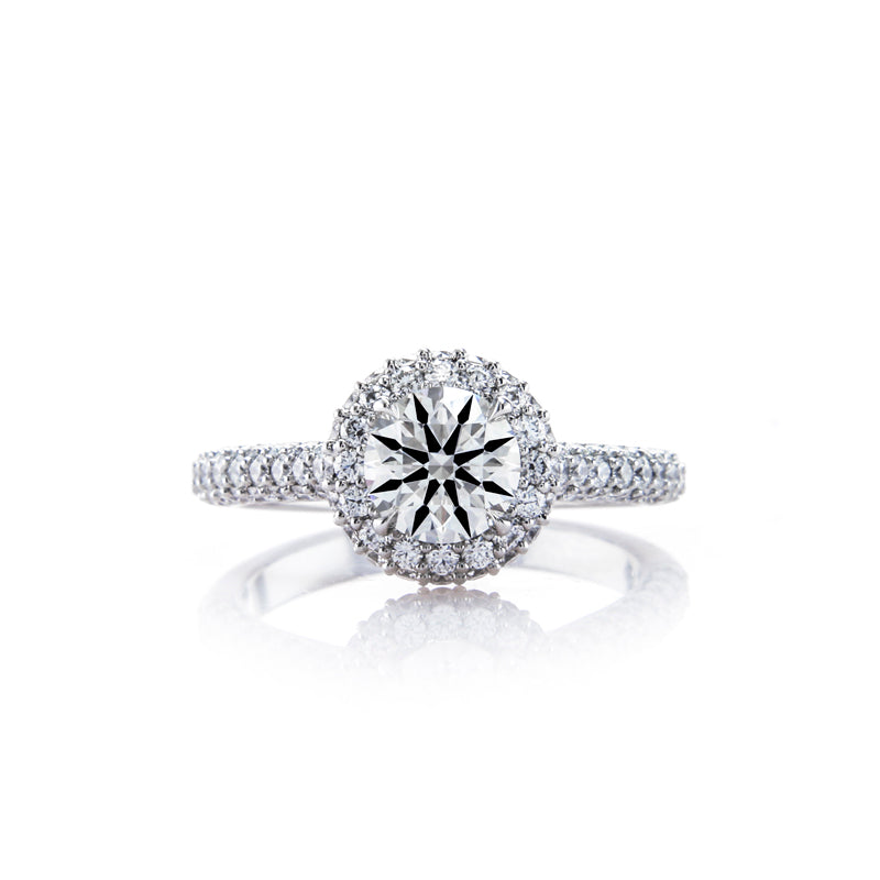 3 Row Pave Style Shank with Round Halo and Petals in the Gallery