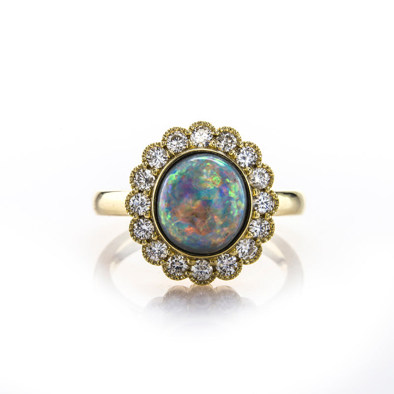 Custom Flower Inspired Design featuring a Multi-colored Opal