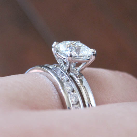 Profile View of Lisa's New Grace Solitaire with her Original Channel Set Band