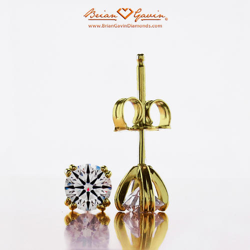 Split Four Prong Yellow Gold Diamond Stud Earrings