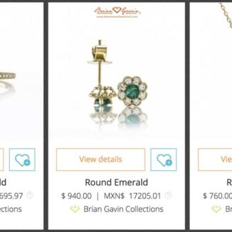 Green emerald rings, pendants and earrings
