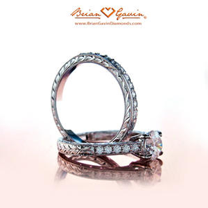 Engraved Cathedral Style Wedding Set from Brian Gavin Diamonds