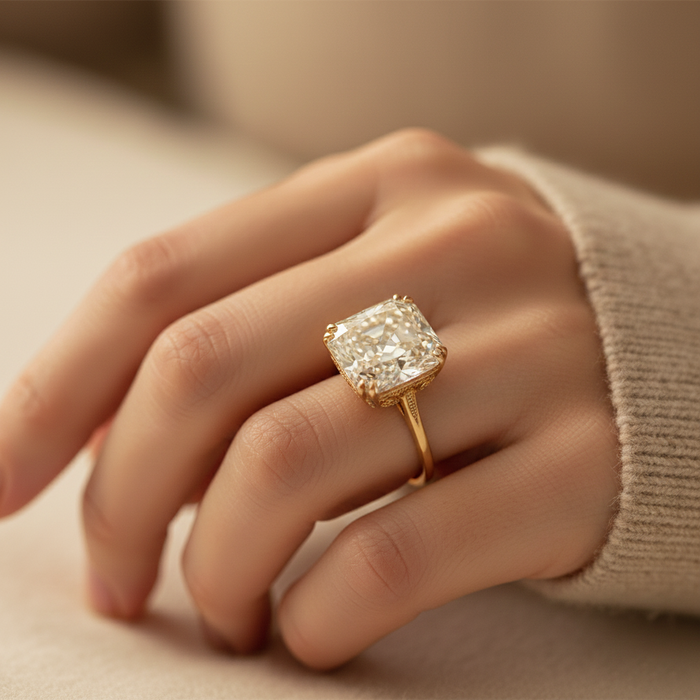 old mine cut diamond ring on hand