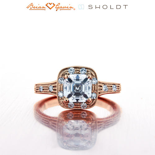 One Carat Asscher Cut Diamond Vintage Looking 18K Rose Gold Ring