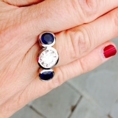 Jane's Hand Picture of her Brian Gavin 3 Stone Anniversary Ring