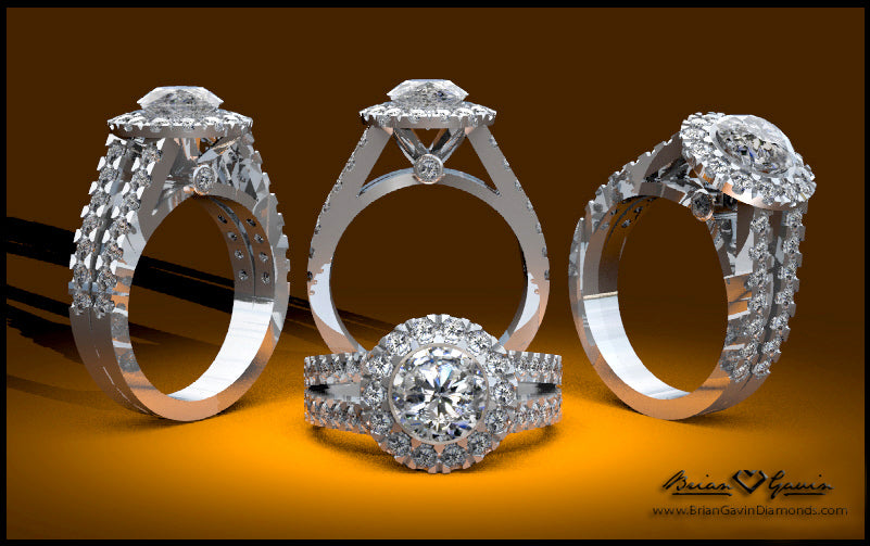Brian Gavin Creates “The Kristin” Custom Split Shank Halo Diamond Engagement Ring with a Brian Gavin Signature Hearts and Arrows Center Stone…