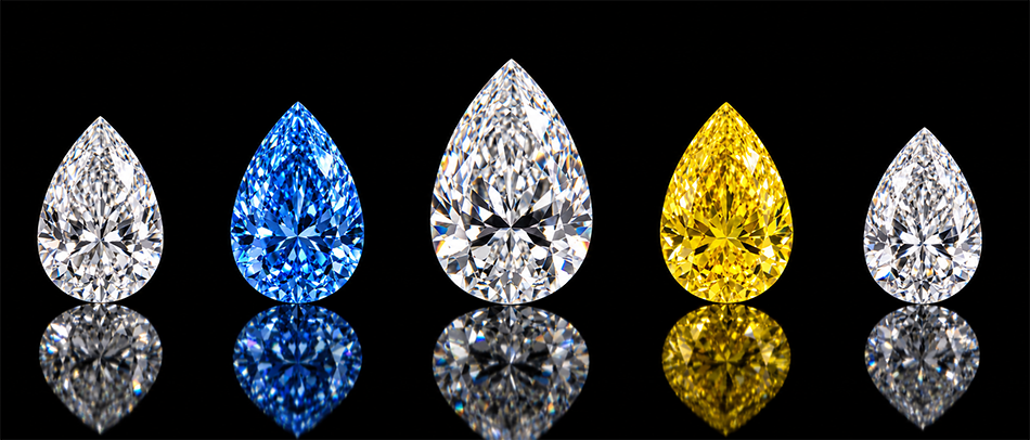 five pear shaped diamonds from brian gavin diamonds in black background