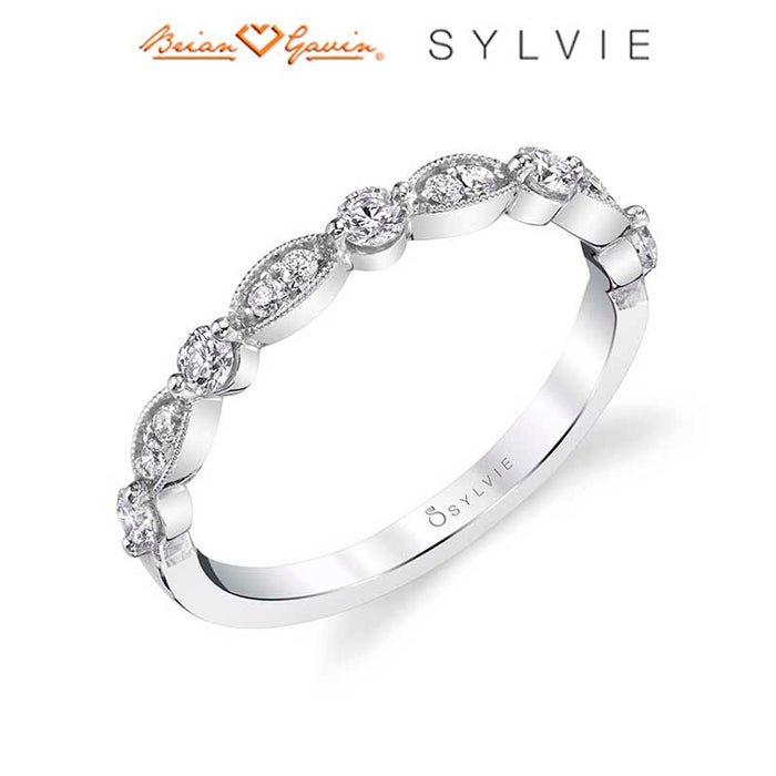 Vintage Inspired "Sylvie" Sapphire and Diamond Stackable Band
