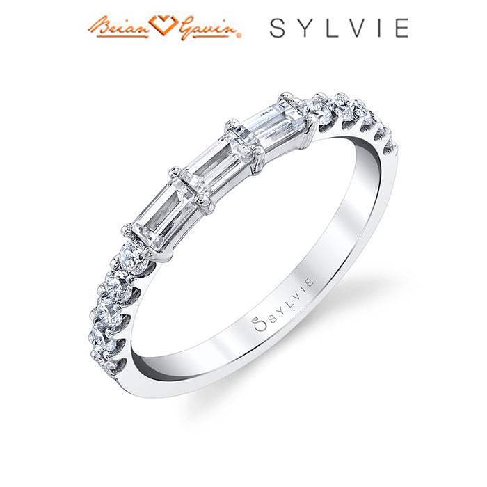 Modern "Sylvie" Baguette and Round Diamond Stackable Band