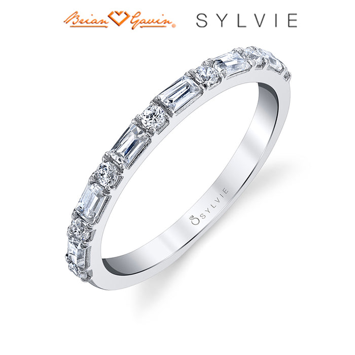 Alternating "Sylvie" Baguette and Round Diamond Stackable Band