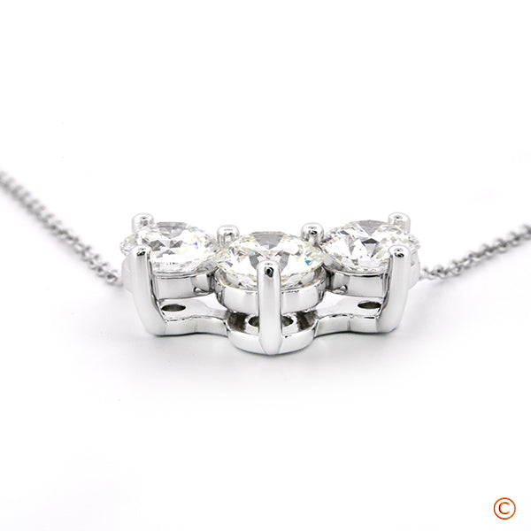 Custom White Gold Three Stone Pendant