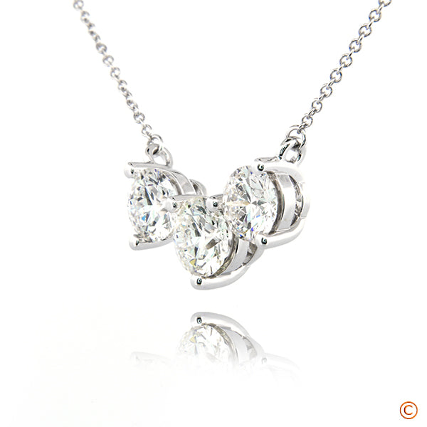 Custom White Gold Three Stone Pendant