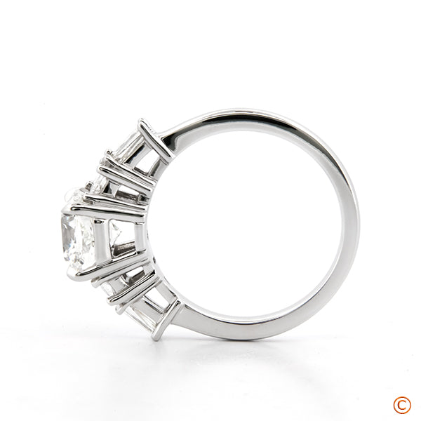 Custom 5 Stone Style Engagement Ring with Trapezoid and Baguette Side Stones