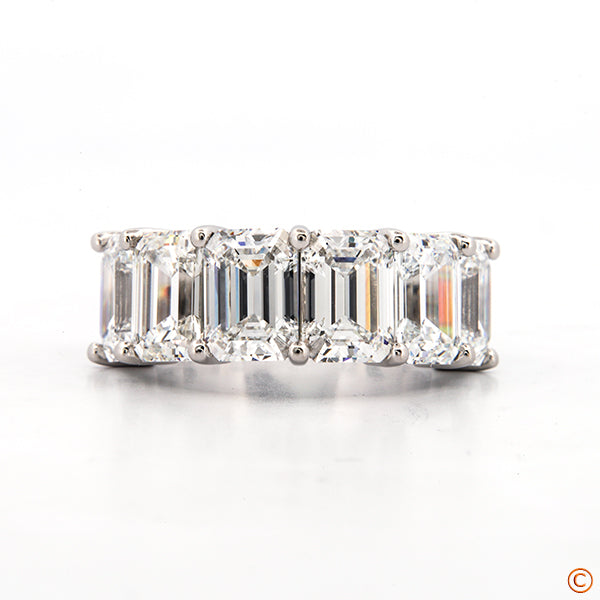 Custom 6 Stone Open Gallery Shared Prong Emerald Band