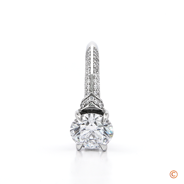 Custom created Knife Edge, Two Row Pave style Engagement Ring with Signature Diamonds
