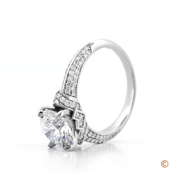 Custom created Knife Edge, Two Row Pave style Engagement Ring with Signature Diamonds