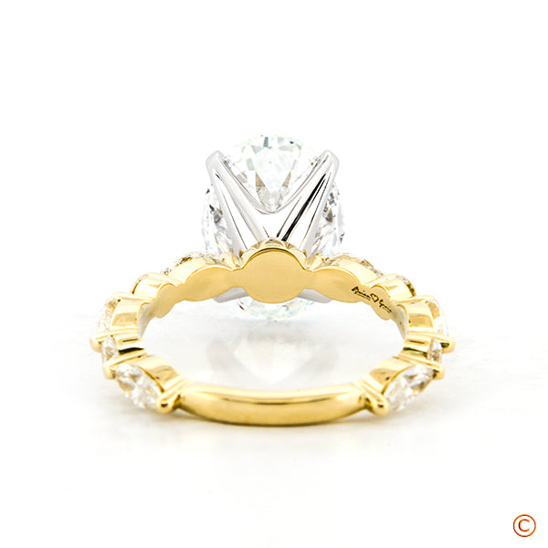 Custom Alternating Marquise and Round Engagement Ring with 5.03ct Oval Center