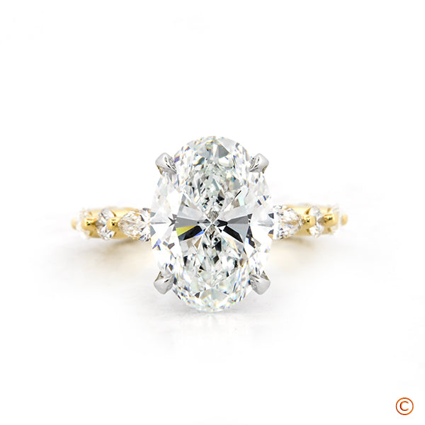 Custom Alternating Marquise and Round Engagement Ring with 5.03ct Oval Center