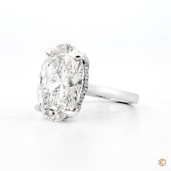 Customized Low-Profile Hidden Halo style Solitaire for 11ct Oval Cut Center Stone
