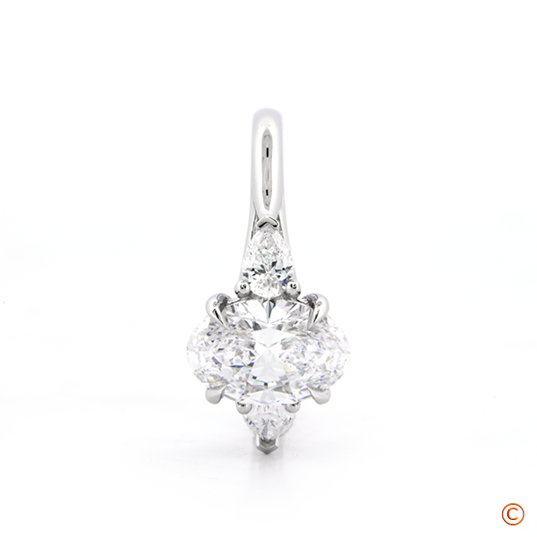 Three Stone Trellis Style Engagement Ring featuring Pear Sides