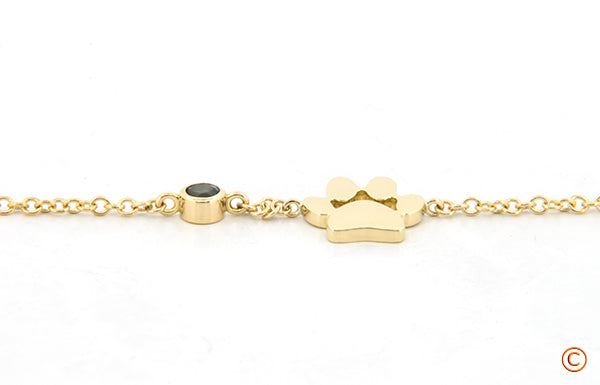 Custom Paw Print Bracelet with Green Tourmaline Bezel