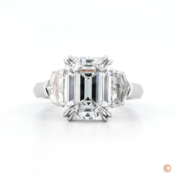 Custom Kallista featuring a 2.96ct Cushion Center and Two Cadillac Sides