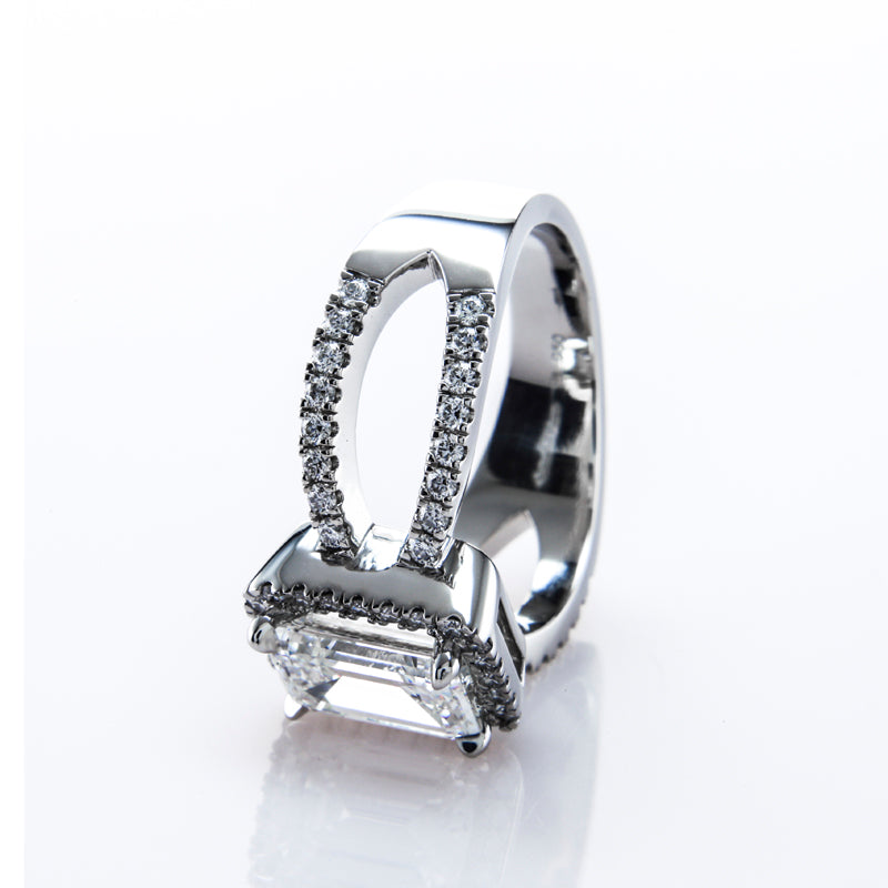 Custom Emerald Cut Halo Engagement Ring with Split Shank