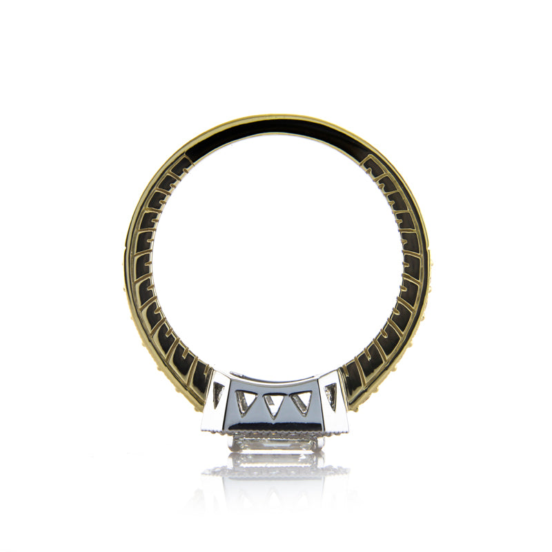 Horizontal Halo for Emerald Cut Diamond featuring 1/2 Eternity Pave setting with Milgrain