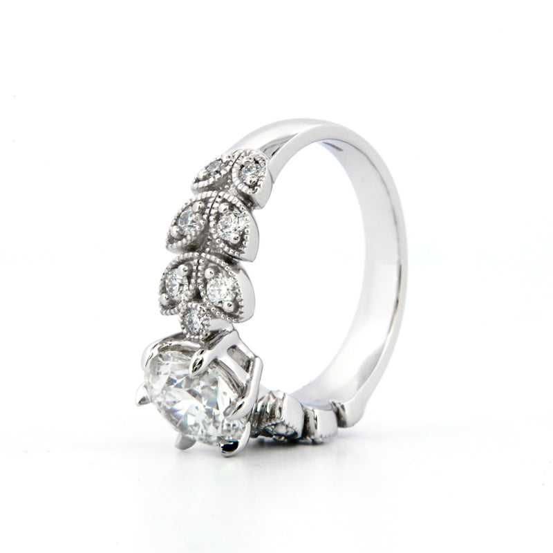Custom 4 prong head Floral Design with milgrain finish