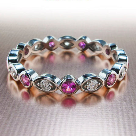 Marquise and Round Band - Size: 4.75 - 18k White Gold